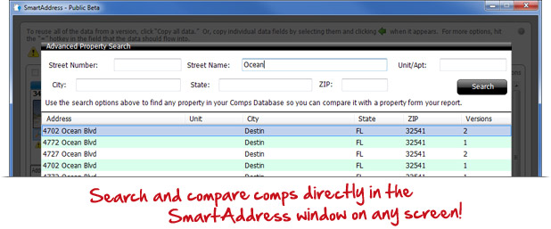 Search and compare comps directly in the SmartAddress window on any screen!